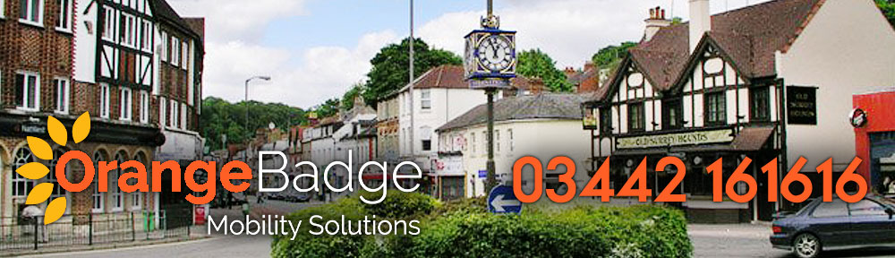 Picture of Caterham with Orange Badge logo and 03442161616 telephone number for Caterham mobility page